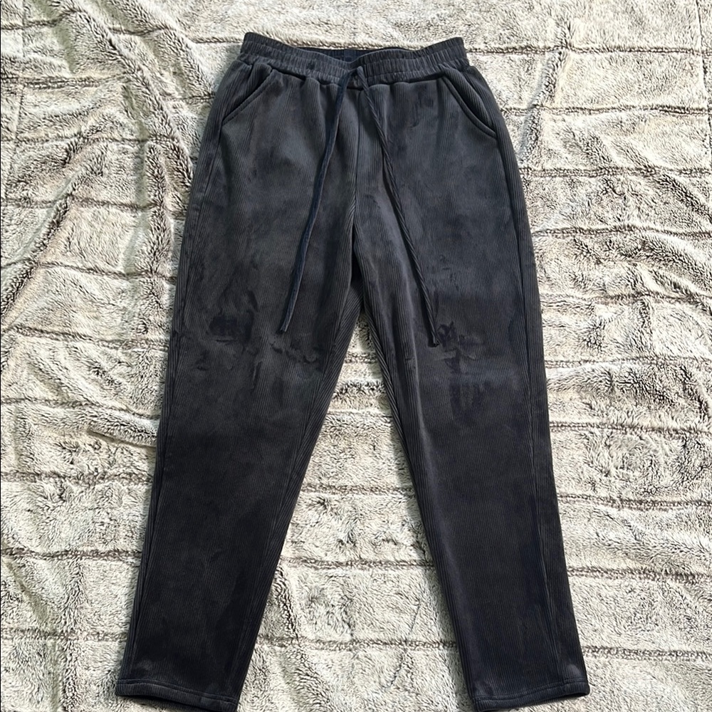 Women's Charcoal Velour Ribbed Jogger Pants
